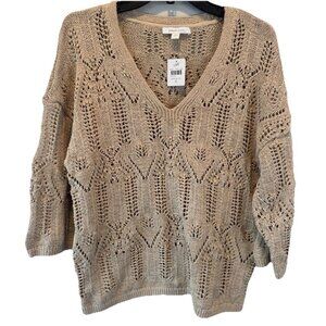 Pure Jill Elements Rose Blush Open Textured V Neck Sweater Small NEW Classic